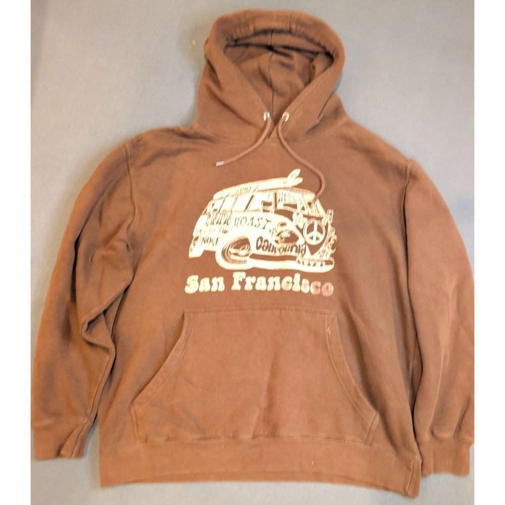 San Francisco‎ Surf VW Bus Hoodie Brown Pullover Sweatshirt Mens L Large